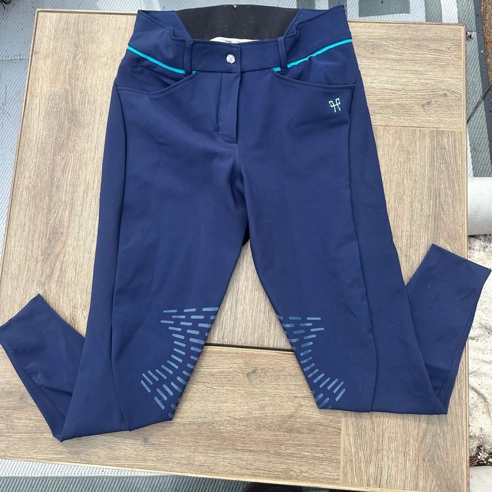 Navy Blue Riding Pants with Teal Accents